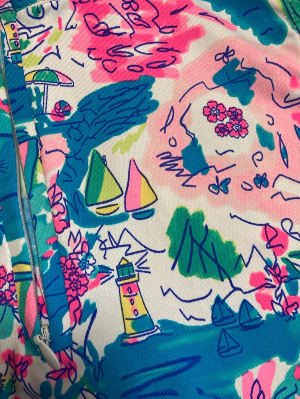 Lulu-B Sleeveless Island Print Top in Teal, Pink, Green, White - Picture 3 of 10